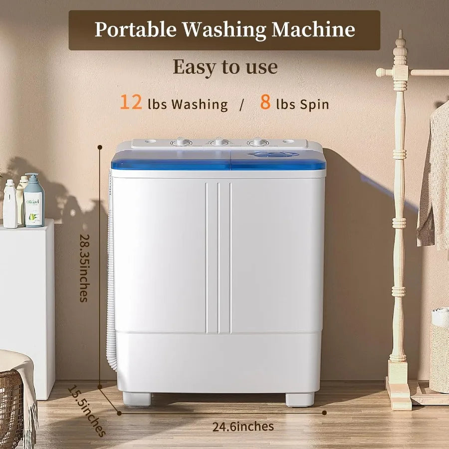 Portable Washing Machine Twin Tub Washing Machine Laundry Compact Washer spinner Combo with 20lbs capacity 12Lbs Washer and 8Lb