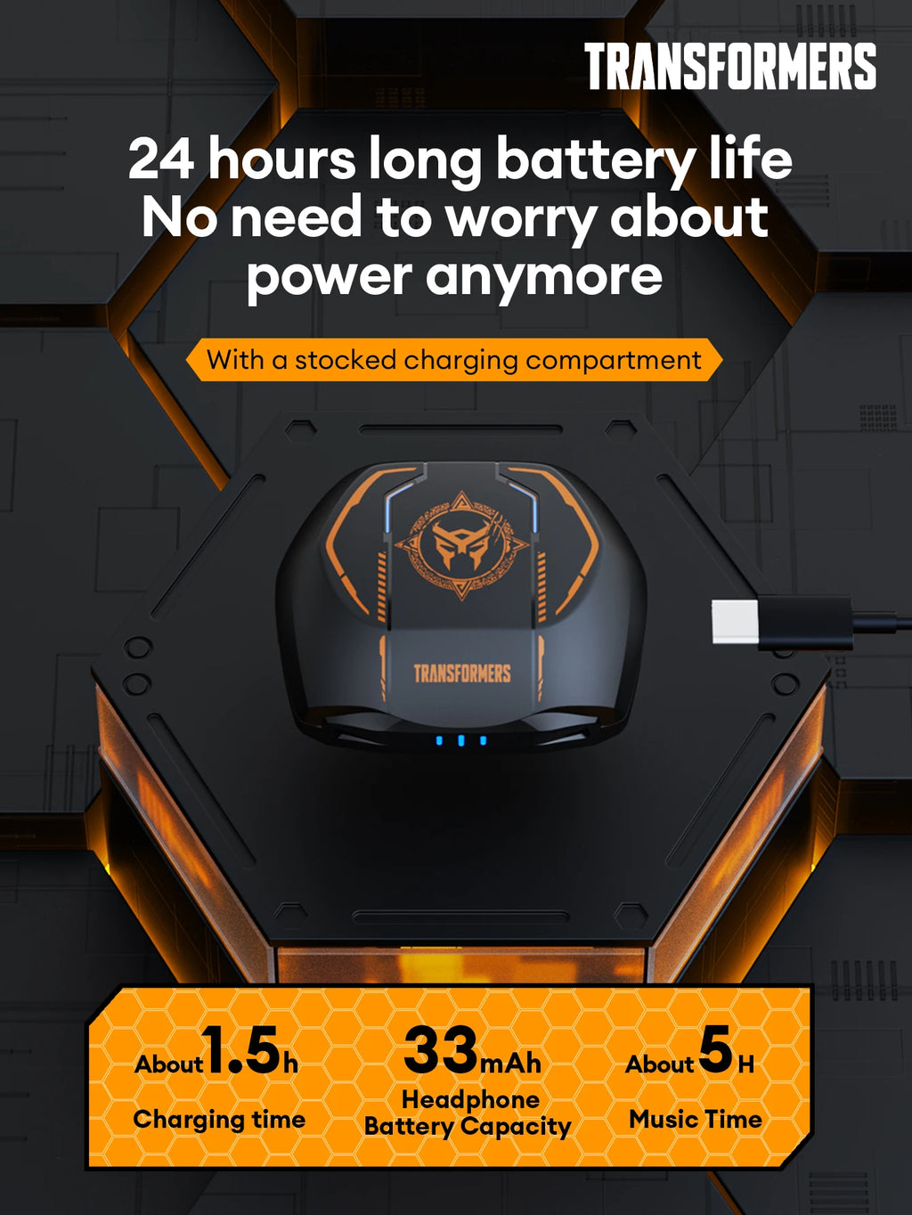 TRANSFORMERS TF-T06 TWS Earbuds — Bluetooth 5.3, Low-Latency, ENC Calls