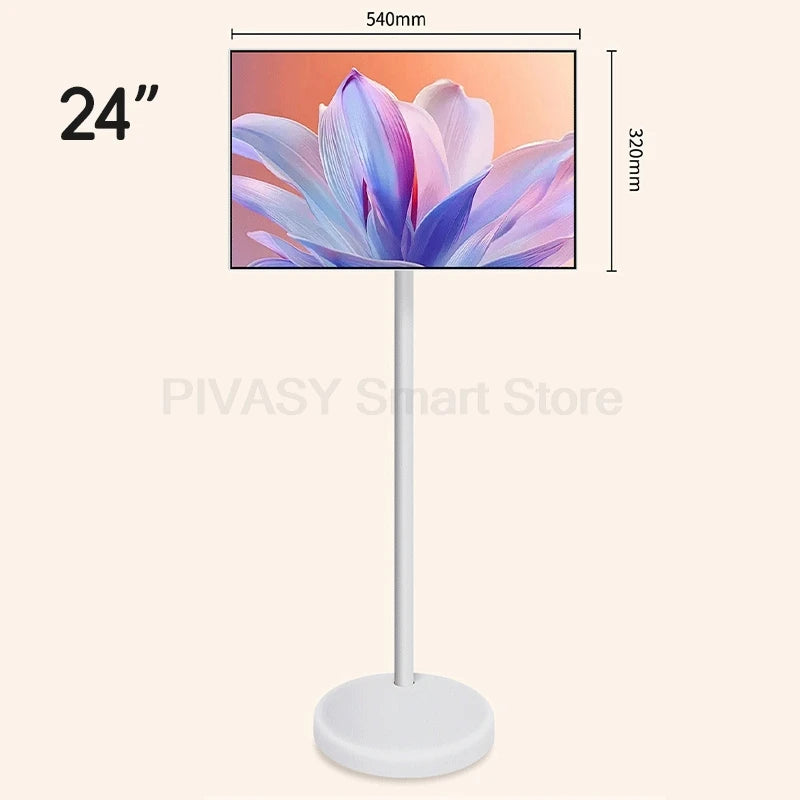 Touch Screen 21.5 24 Inch Smart TV with Floor Stand Monitor Mobile Stand Battery for Fitness Home Office Wireless Casting Audio