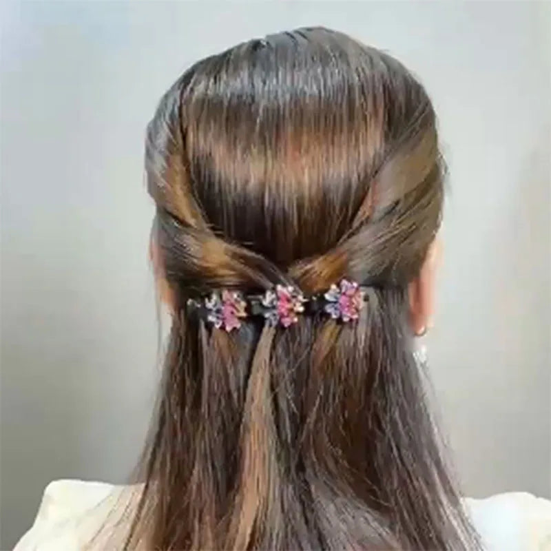2Pcs/Set Rhinestone Flowers Hair Clip Fashion Double Layer  Braided Hairpins Women Headwear