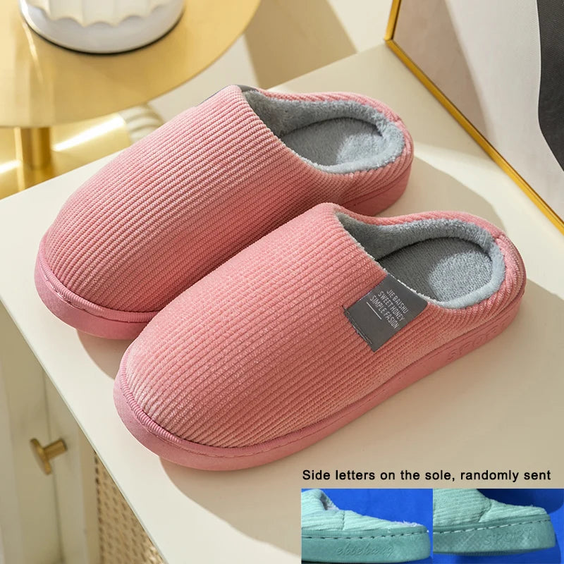 Thick Sole Home Indoor Outside Men And Women Couples Winter Household Warm Fluffy Slippers High Heels Plush Cotton Shoes Ladies