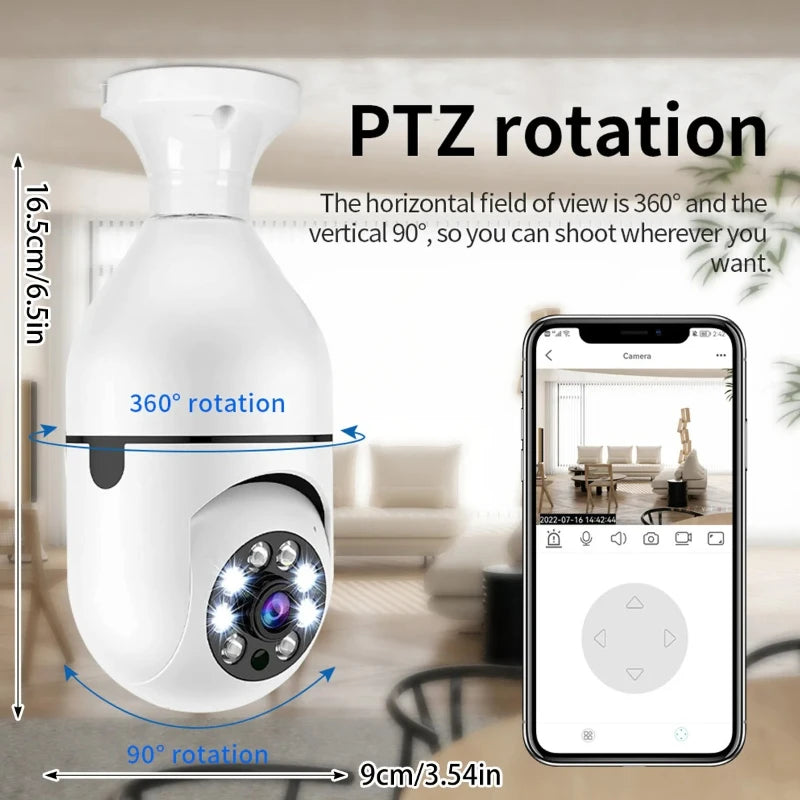 8MP E27 Bulb Surveillance Camera Wifi IP PTZ CCTV Camera 10X Zoom Color Night Vision Human Tracking Security Baby Monitor Cam