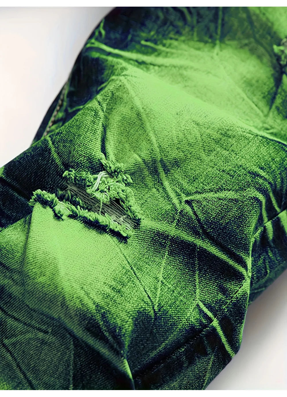 Men Hole Ripped Stretch Denim Jeans Streetwear Slim Tapered Pants Tie Dyed Trousers Men Green Jeans