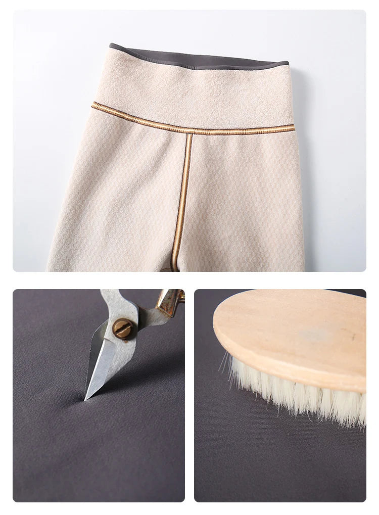 BIVIGAOS Snowflake Velvet Warm Sharkskin Leggings — Fleece-Lined High-Waist Winter Pants for Women