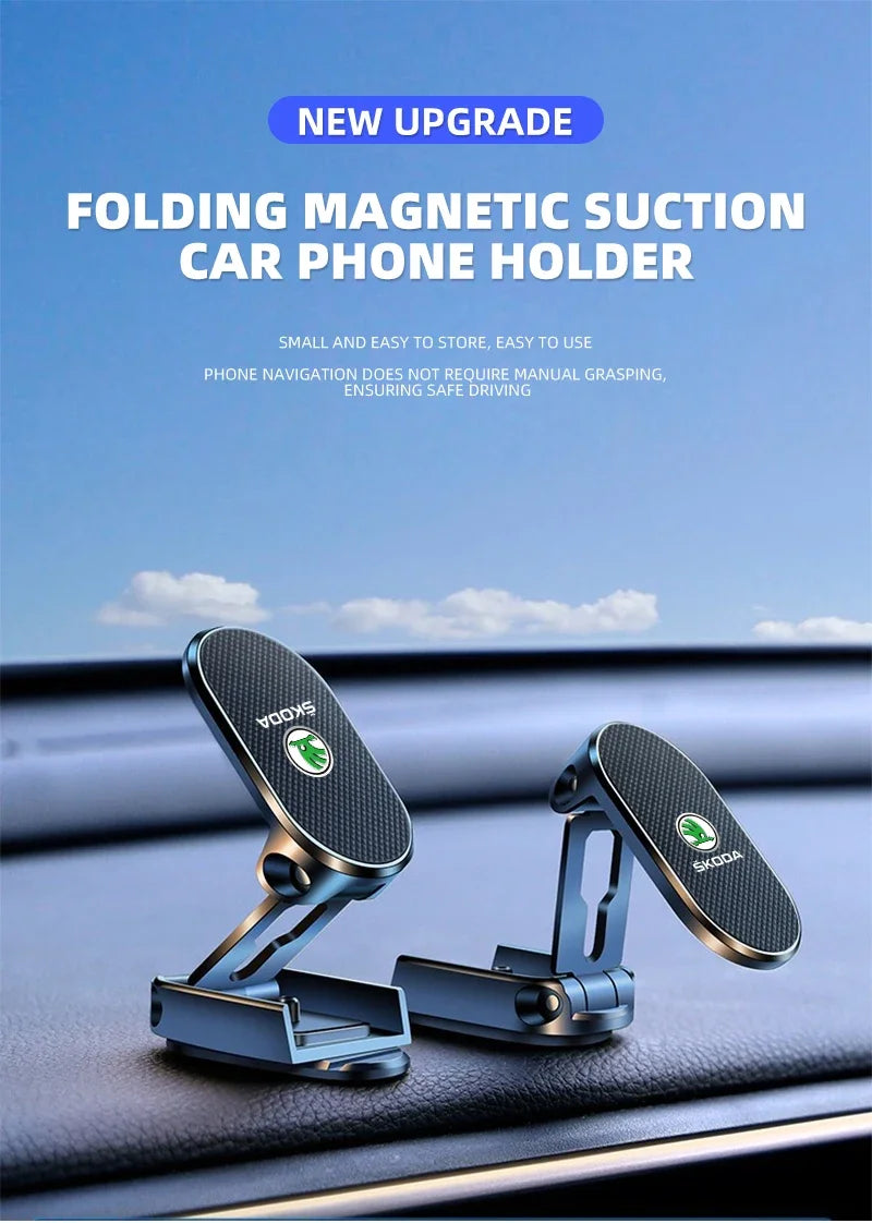 Magnetic Car Phone Holder Foldable Phone Stand For Skoda Octavia MK2 MK1 2 3 A5 A7 A8 Fabia Karoq Superb Rapid Kamiq Scala