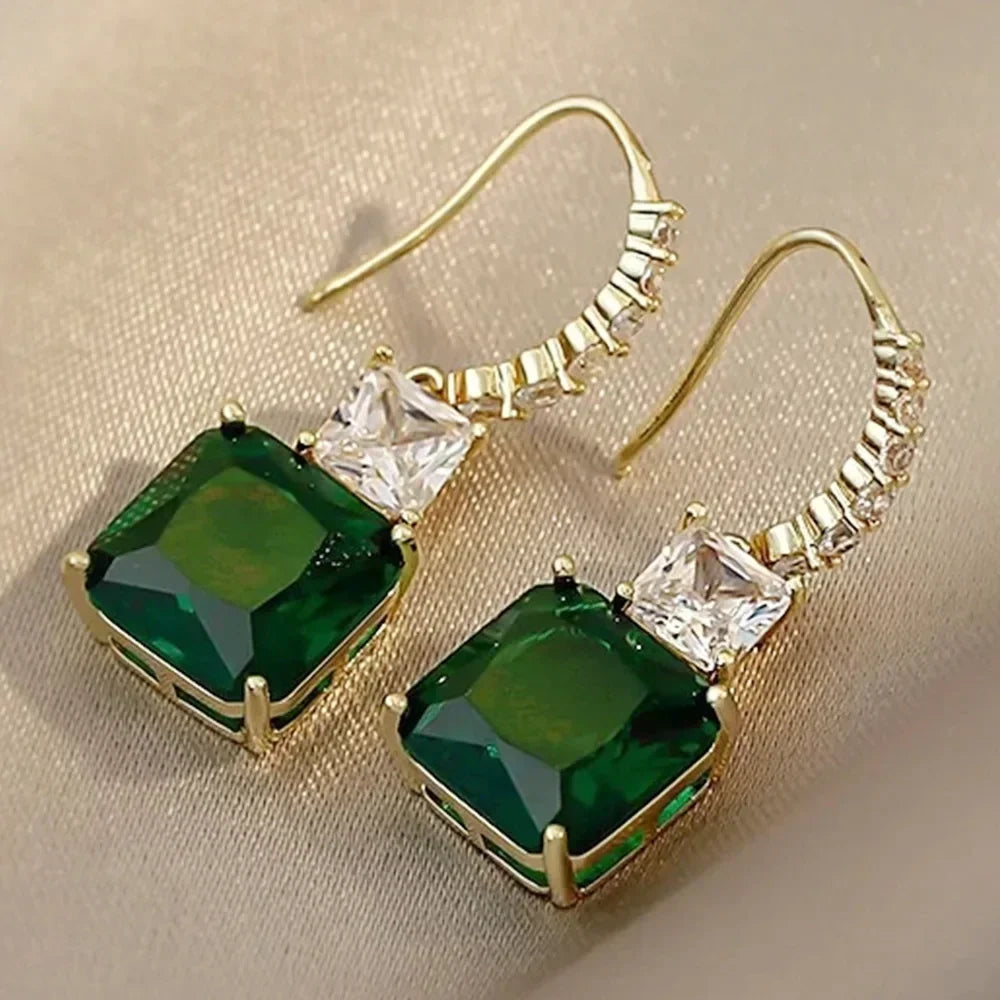Green Crystal Drop Earrings | Elegant Zirconia Luxury Jewelry for Women