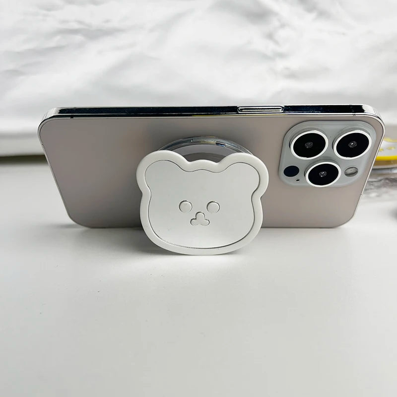 Cute Bear Mirror Magnetic Socket Grip Phone Holder For Magsafe IPhone Mac Samsung Safe Ring Finger Expanding Stand