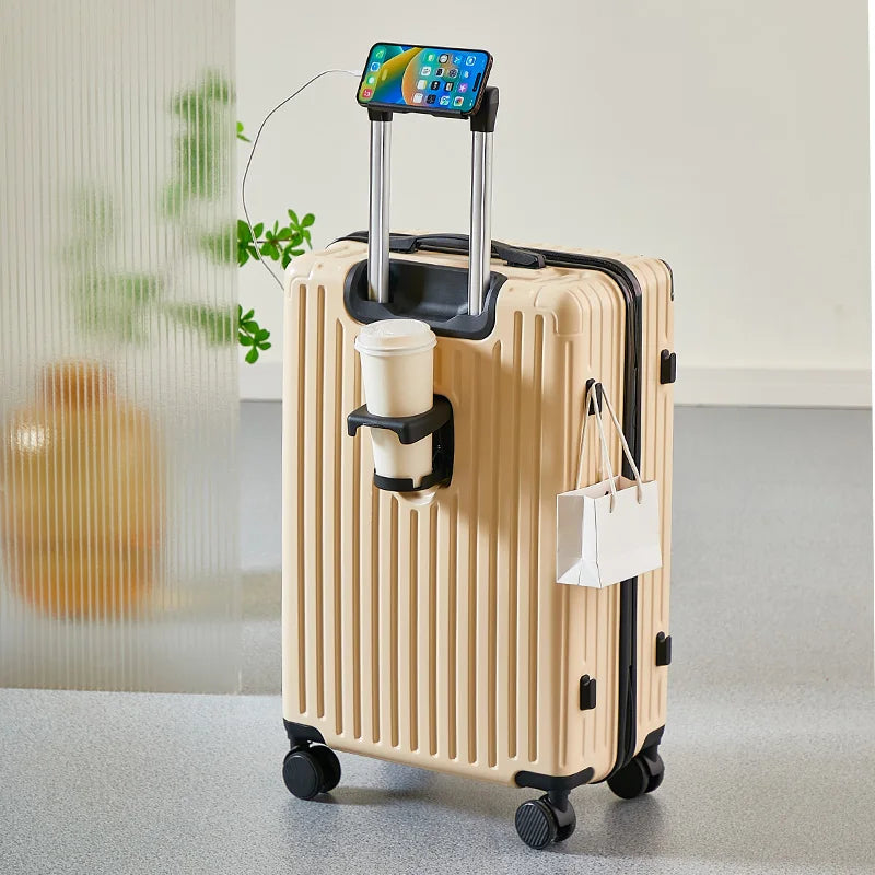 Large Capacity Medium Travel Luggage Bag 20-26 Inch Rolling Bag with Cup Holder And Phone Stand for Easy Carry-On Travel