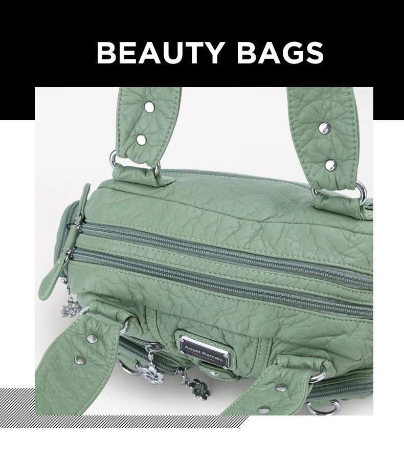 Angel kiss Women Handbags Satchel Top-handle Handbag PU Shoulder Bag Roomy Pocket  Pack Multi-pockets Shoulder Purse Bags