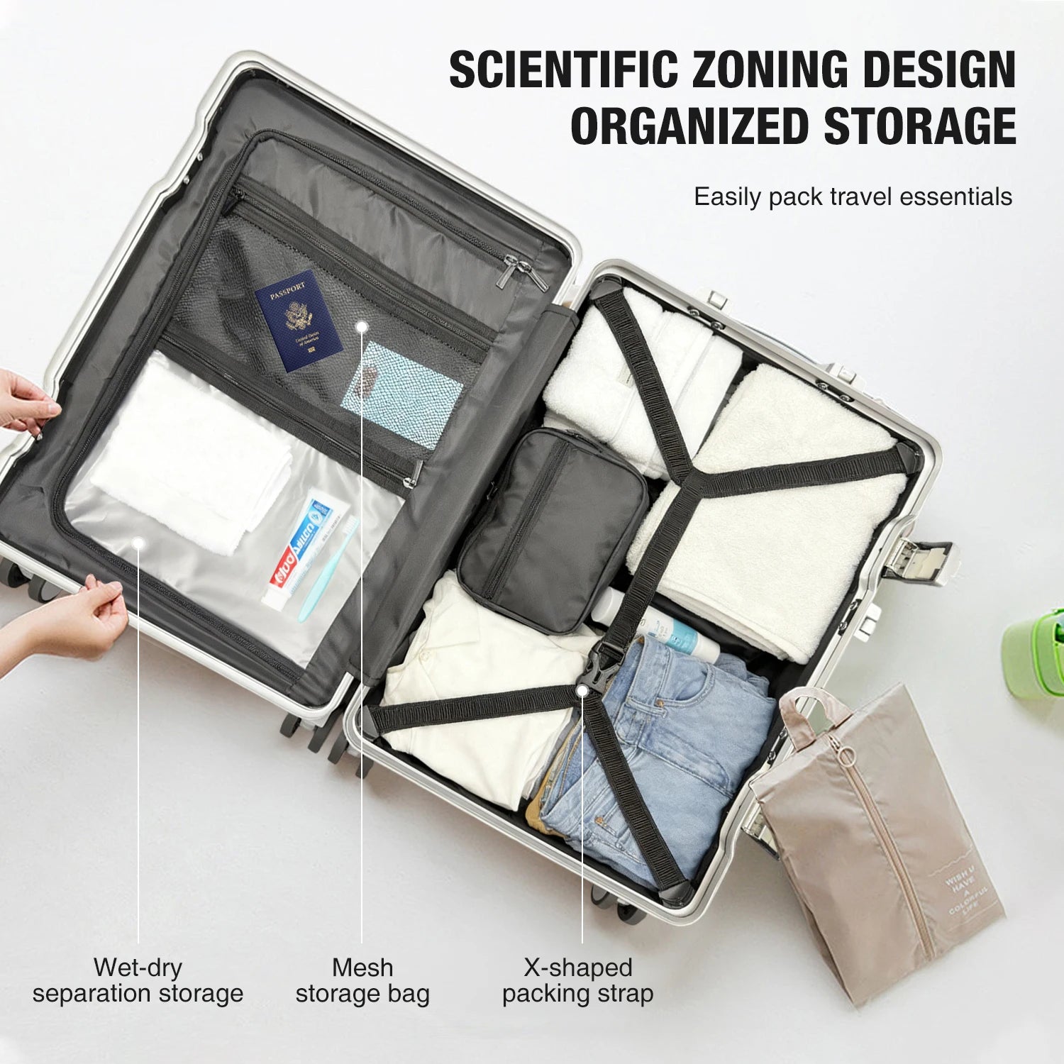 AIWEINY Aluminum Frame Suitcase PC Hard Shell Pressure-Resistant Travel Luggage, 360° Silent Swivel Wheels, with TSA Lock.