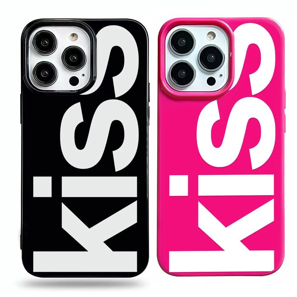 Personalized English Letters Kiss Phone Case For iPhone 16 15 14 13 12 11 Pro Max 16E XR X XS Max 7 8 Plus INS Simple Soft Cover