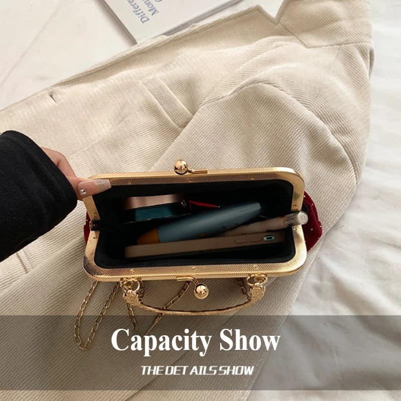 Luxury Design Women's Evening Clutch Purse Dinner Party Ladies Small Clip Shoulder Bag Handbags Retro Female Chain Crossbody Bag