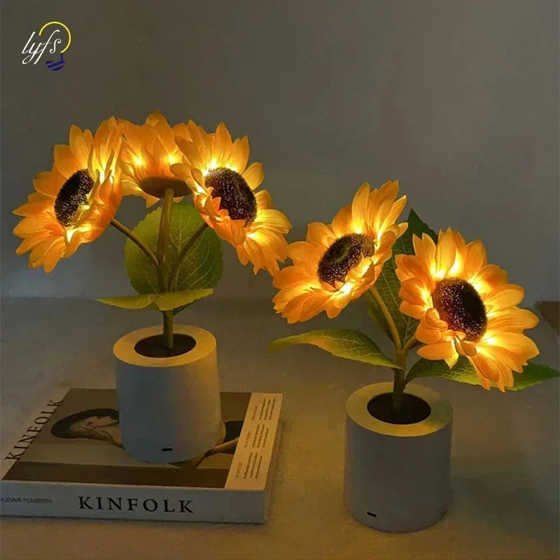Sunflower LED Night Light — USB Rechargeable Warm Light Decorative Lamp for Bedroom & Holiday Décor