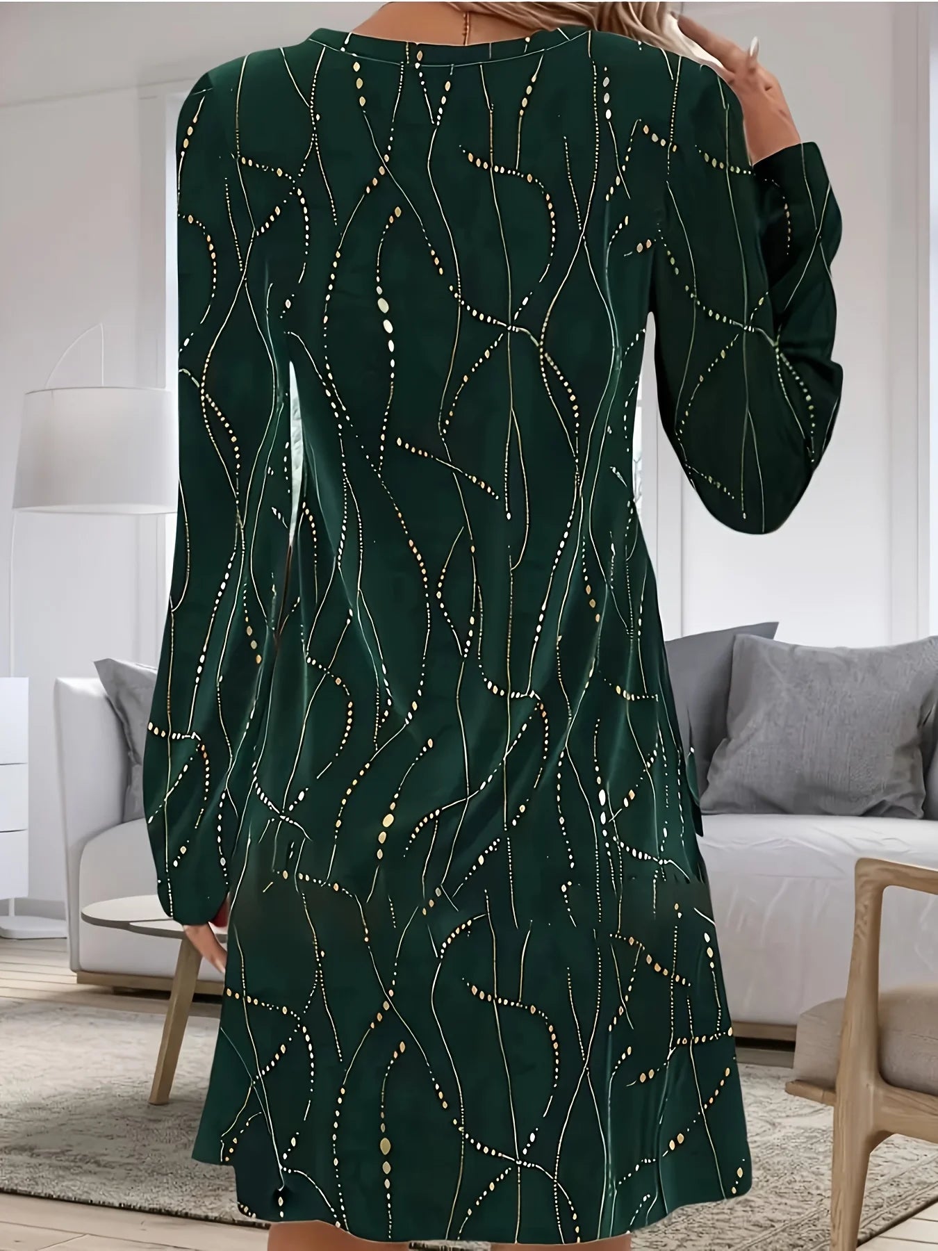 plus Size Velvet Golden Print Dress V-Neck Long Sleeve Autumn Winter Women's Clothing Maxi Gown