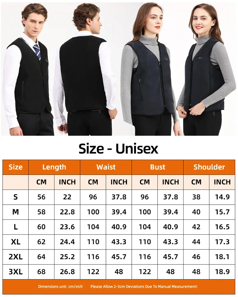 Smart Fleece Heated Vest Men USB Electric Self Heating Vest Women Rechargeable Heated Jacket Thermal Hunting Heated Clothes
