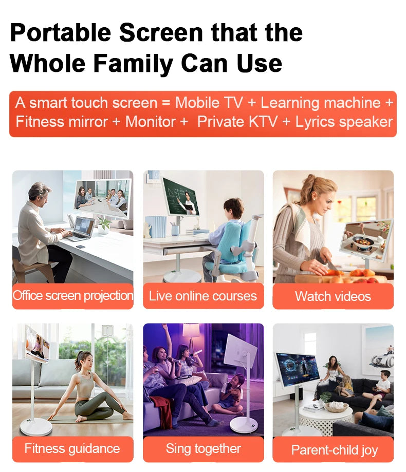 32 Inch Movable With Stand Smart Home Business TV Wireless Smart TV With Rotating Wheels Touch Screen Portable TV﻿