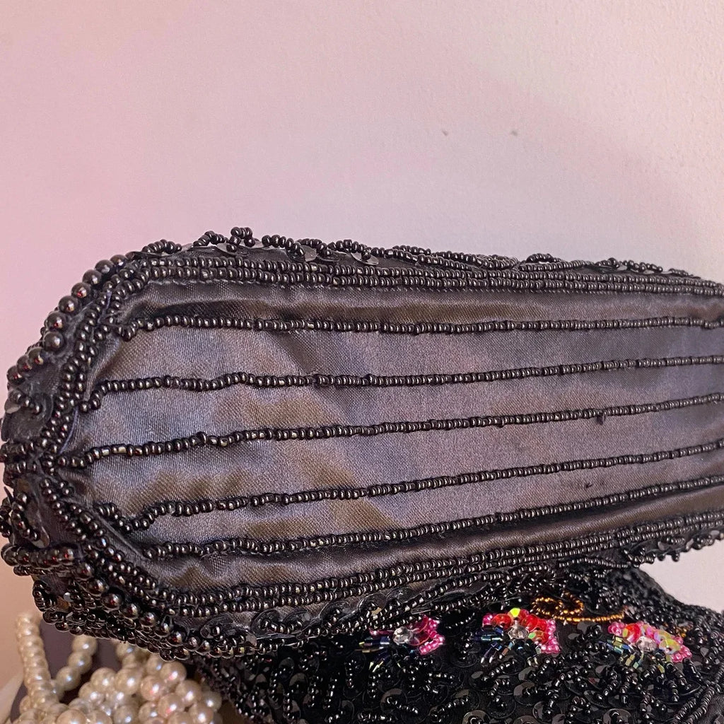 Lost in Vintage Clutch Handbag Beaded and Sequin Kiss-lock Closurer Shoulder Bag Crossbody Detachable ChainProm Evening Party