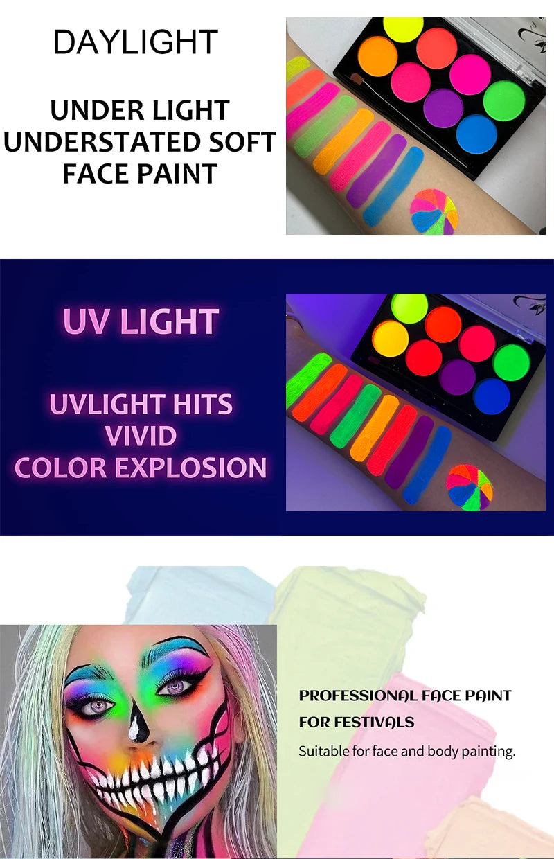 8 Colors Glow Fluorescent Neon Oil Face Body Art Paint UV Glow Oil Painting Halloween Party Fancy Dress Beauty Makeup Cosmetics
