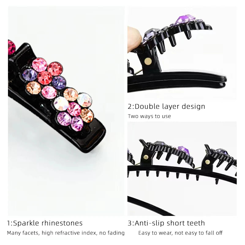 New Fashion Korean Style Acryli Crystal Flowers Hair Clips For Girl Summer Sweet Cute Bangs Side Barrettes Elastic Duckbill Clip