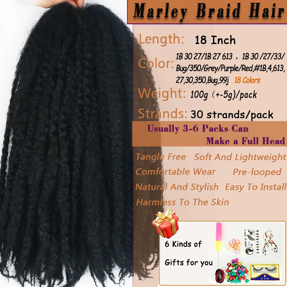 DONGHOU Marley Twist Braiding Hair — 18" Synthetic Afro Twist for Faux Locs & Crochet (1–6 Packs)