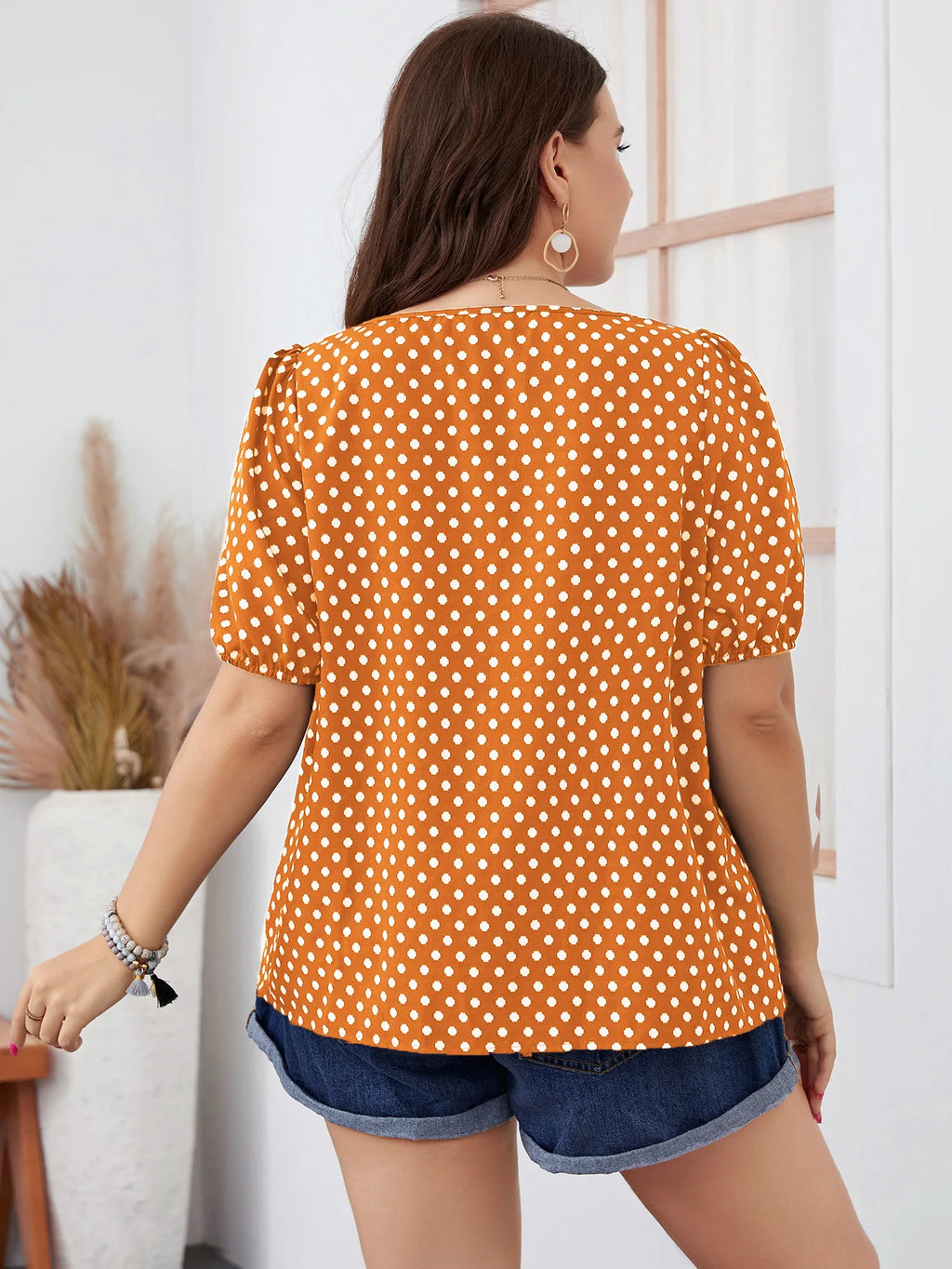 FairyShely Plus Size Square Collar Summer Top – Elegant Short Sleeve Casual T-Shirt for Women
