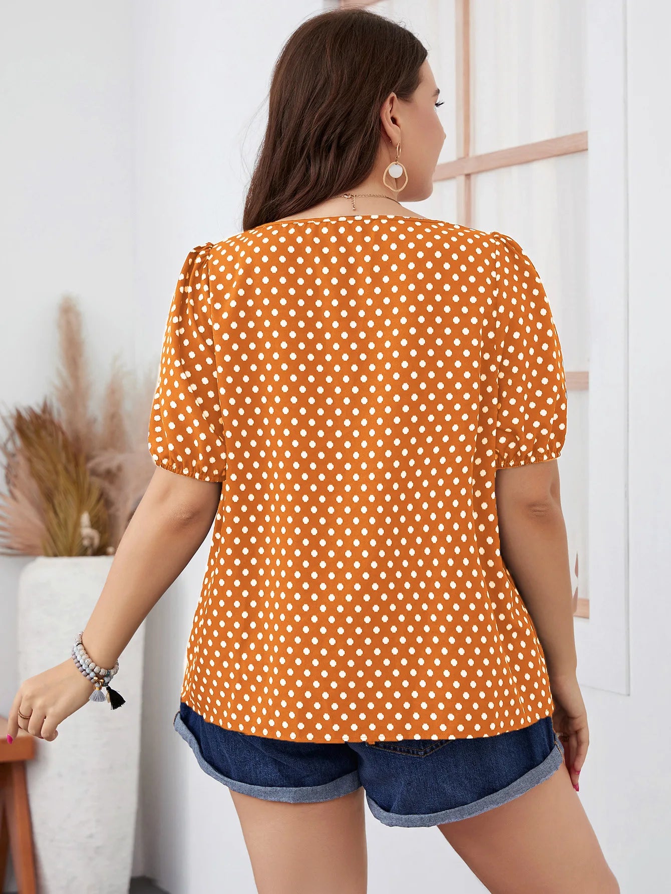 FairyShely Plus Size Square Collar Summer Top – Elegant Short Sleeve Casual T-Shirt for Women