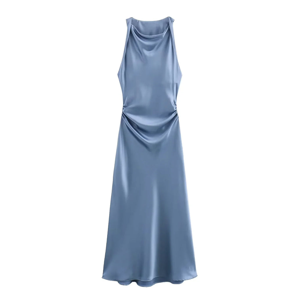 Satin Long Dresses for Women 2026 Summer Slip Midi Dress Woman Sexy Evening Party Dress Sleeveless Female Elegant Dresses