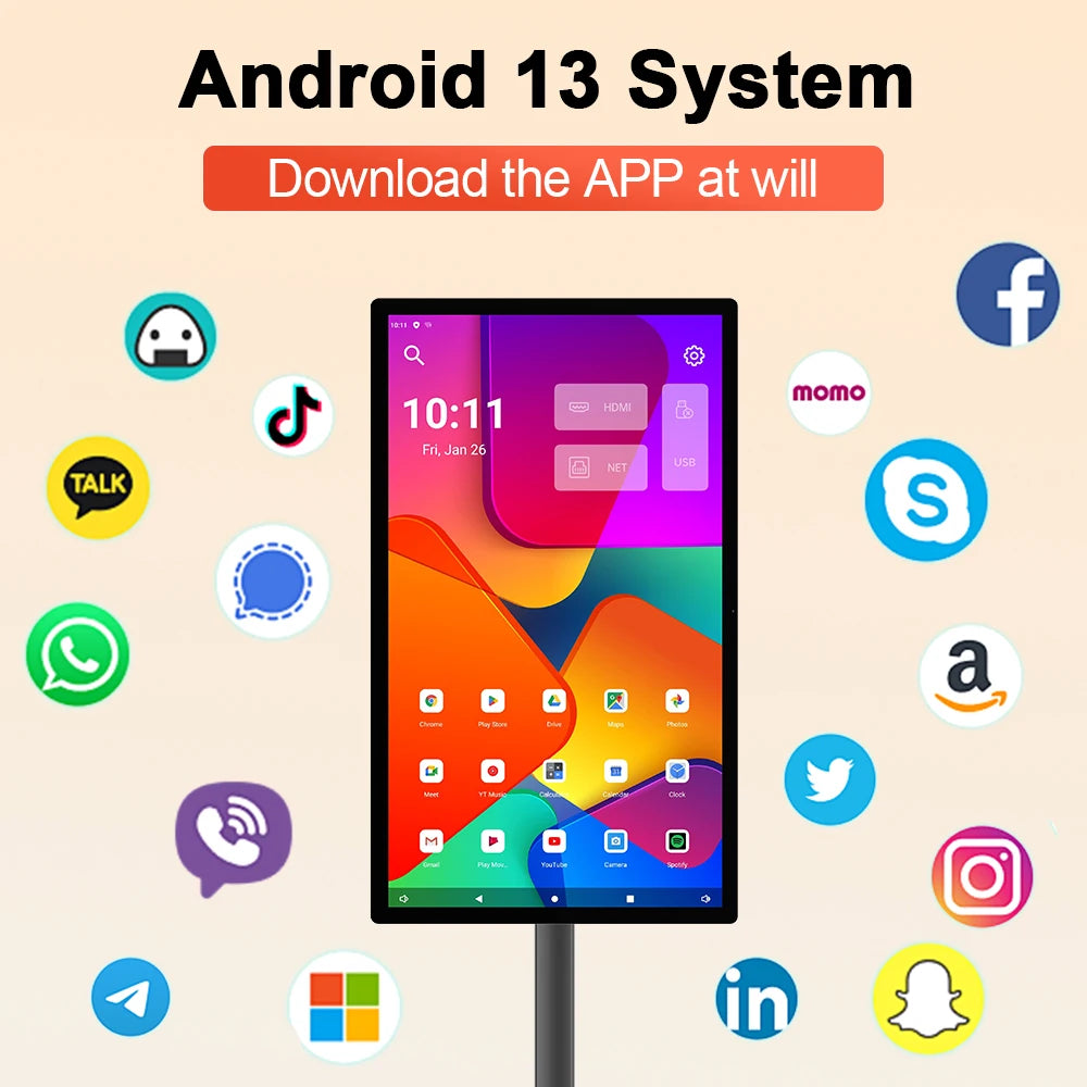 32 Inch Movable With Stand Smart Home Business TV Wireless Smart TV With Rotating Wheels Touch Screen Portable TV﻿