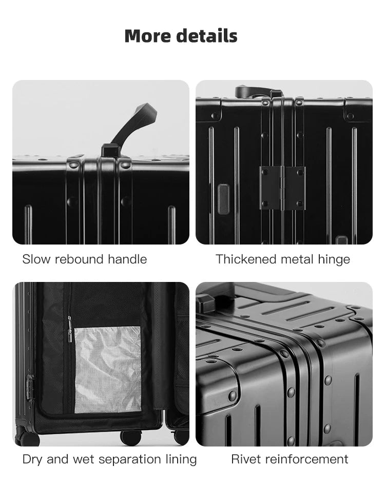 SUSHIMU 100% Aluminum-magnesium alloy Travel Suitcase Rolling Luggage 20/24/28 inch Trolley Luggage Carry-On Cabin Suitcase