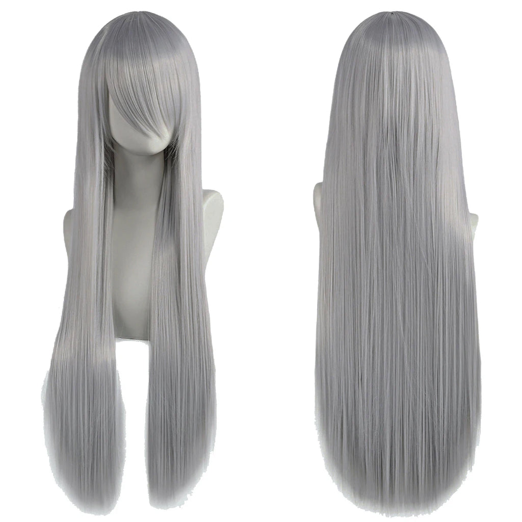 80cm Long Synthetic White Purple Cosplay Wigs Green Hair Straight Silver Wig Pink Hairpiece Lolita Wig with Bangs