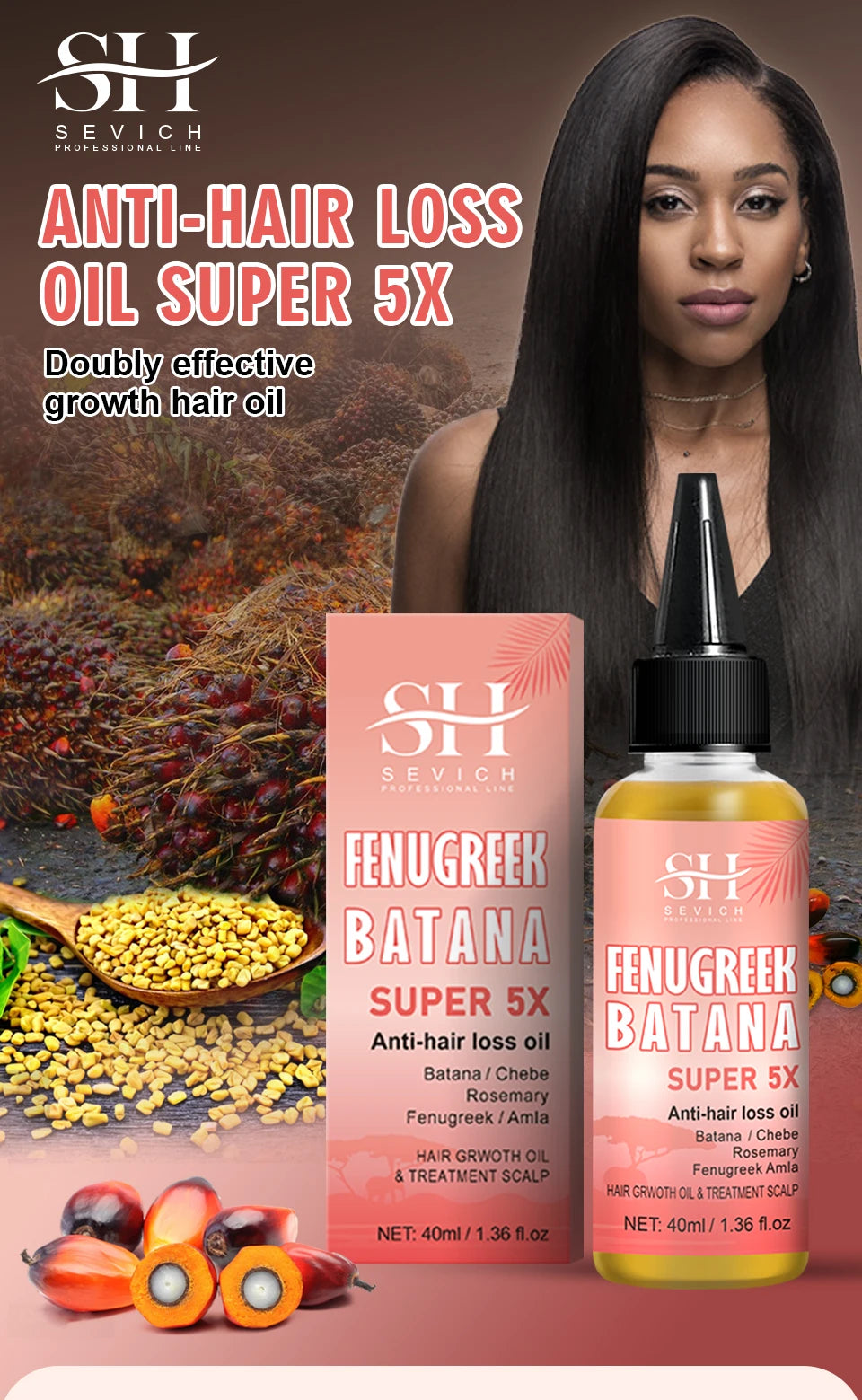 Sevich Batana Super 5X Hair Growth Set – Chebe Butter Hair Mask & Herbal Regrowth Oil (Batana, Rosemary, Fenugreek, Amla, 40ml + 60g)