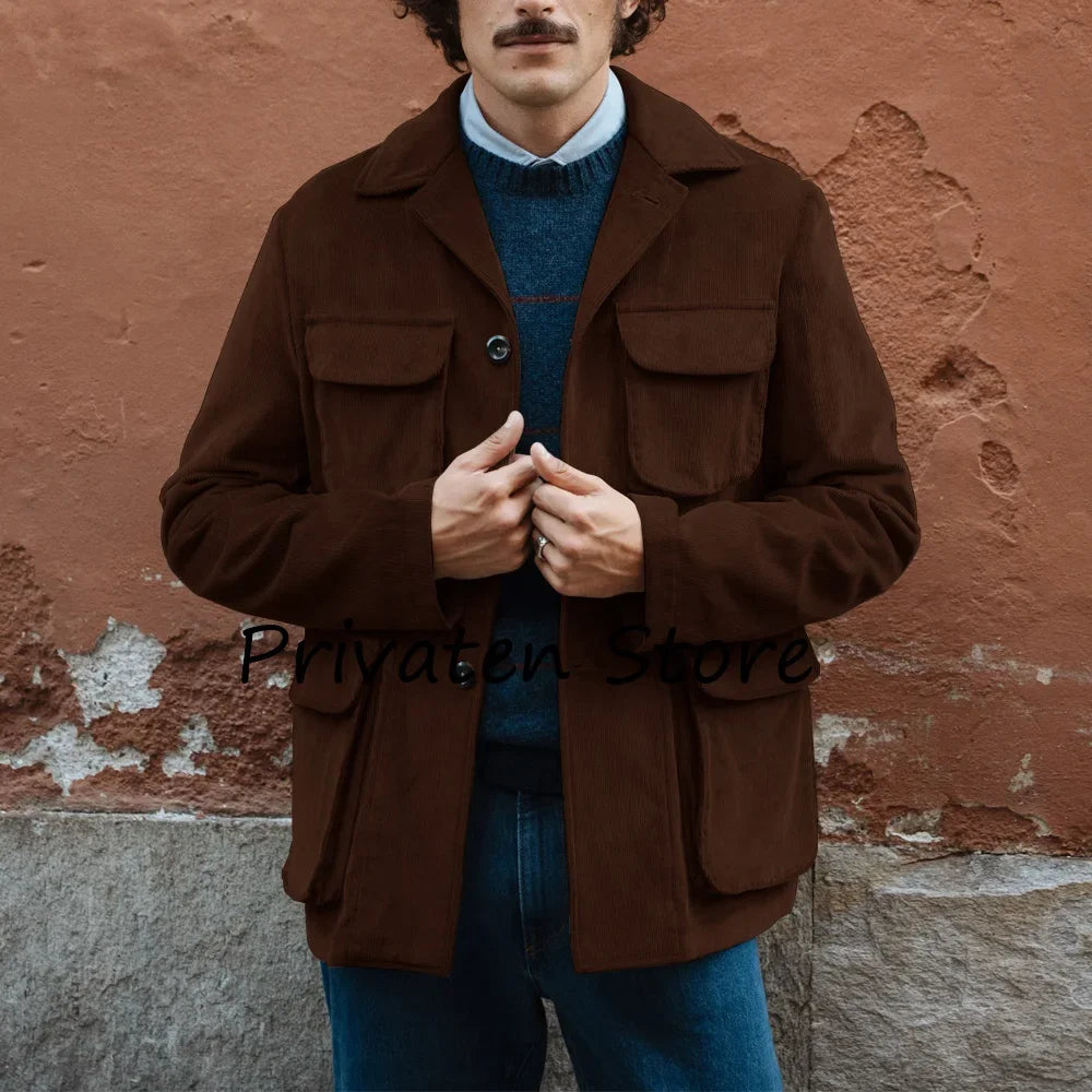 Men’s Corduroy Jacket — Single-Breasted Casual Coat (Spring/Autumn)