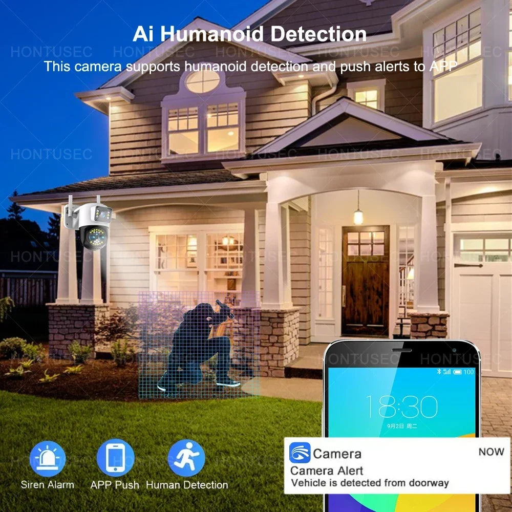 Yoosee 4K 8MP Three Lens Dual Screens 10X Optical Zoom IP66 Outdoor Waterproof Auto Tracking Two Way Audio Surveillance Cameras