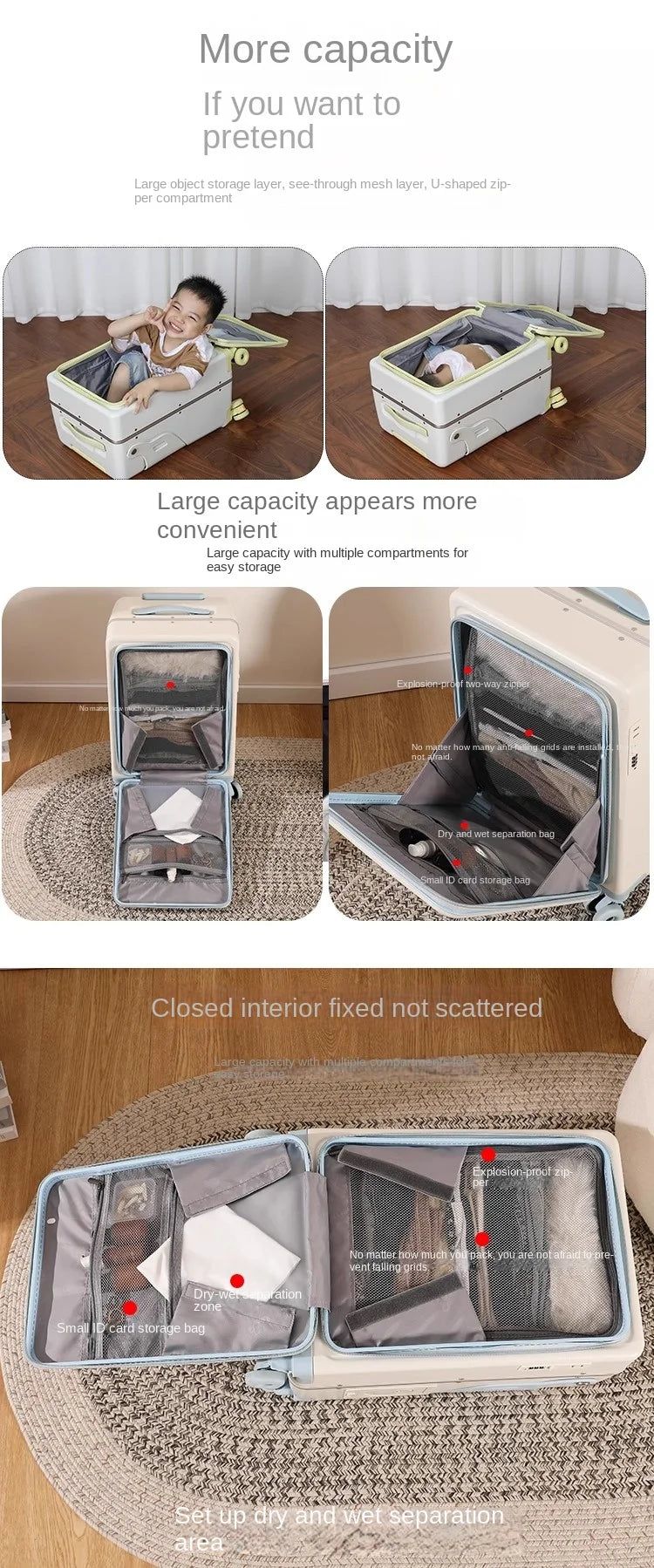 2025 New suitcase for children can Sit 20/22 inch Ride on Luggage Front Opening Sturdy Thickened Travel suitcase with Cup Holder