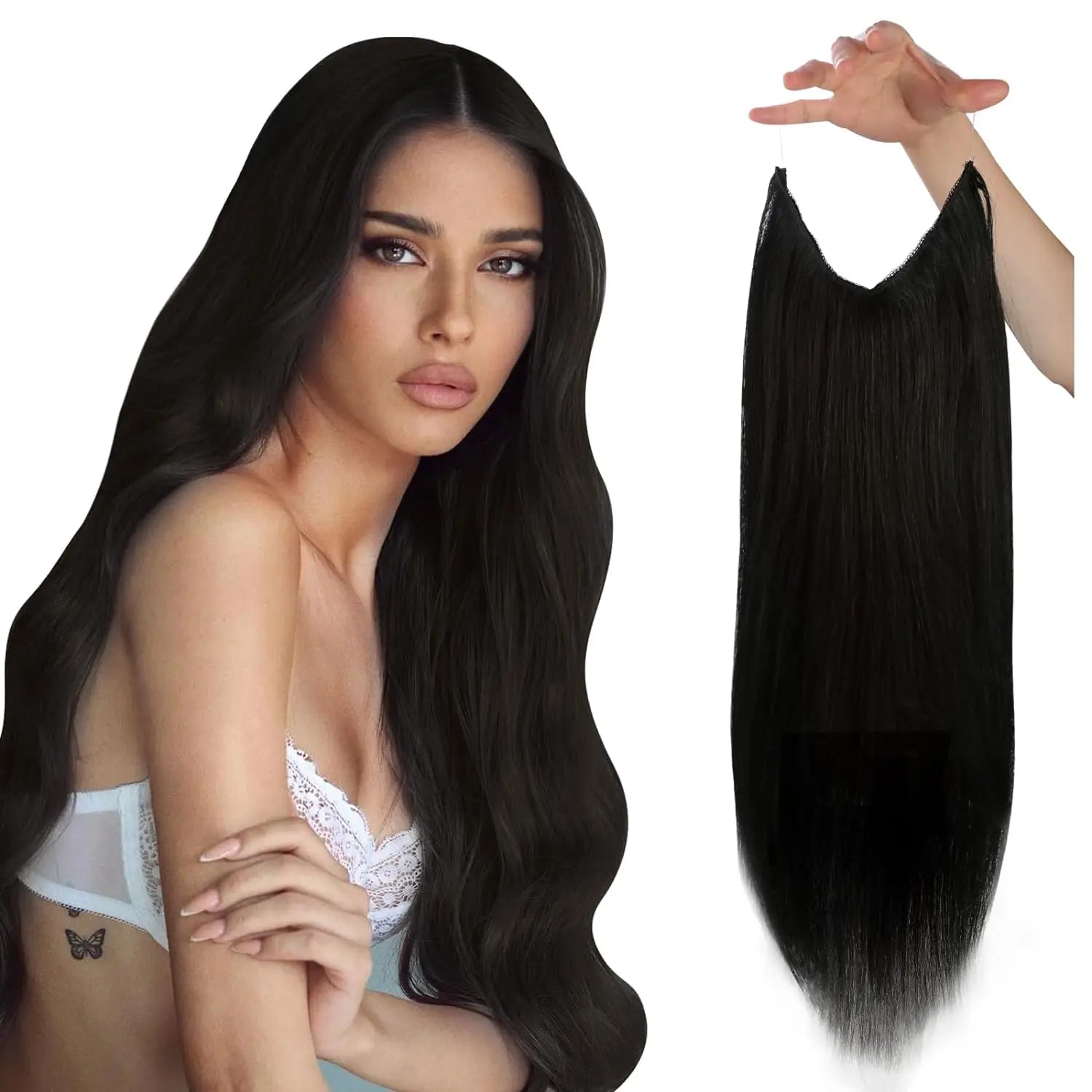 VeSunny Fish Line Human Hair Extension Remy Hair One Piece Invisible Wire Hair Weft Brazilian Hair Balayage Hair Extensions