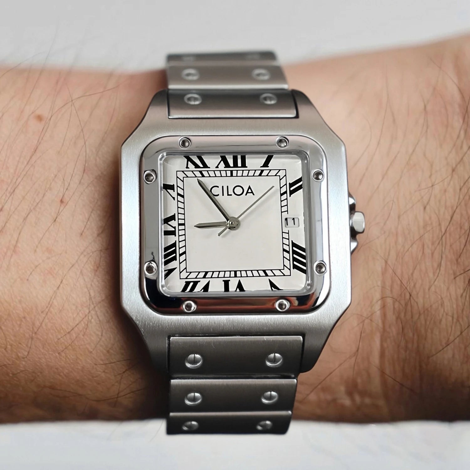 CILOA Silver Square Watch Men's High Quality Light Luxury Gift High End Stainless Steel Strap Waterproof Quartz Watch