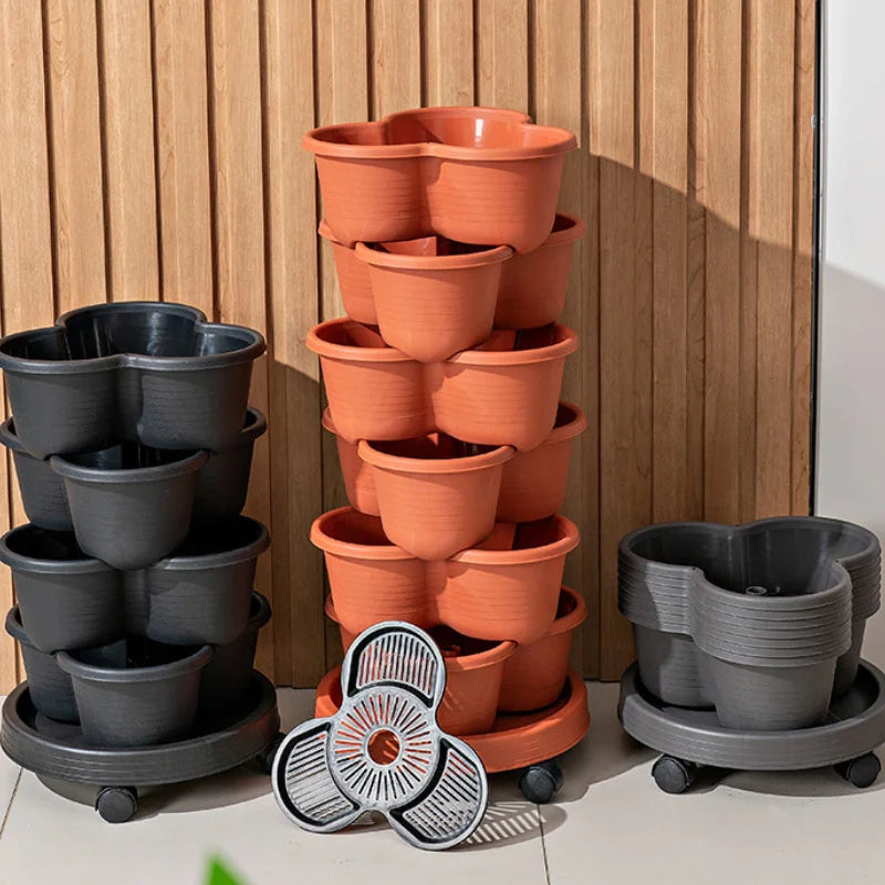 5-Pack Contemporary Stackable Self-Watering Planters