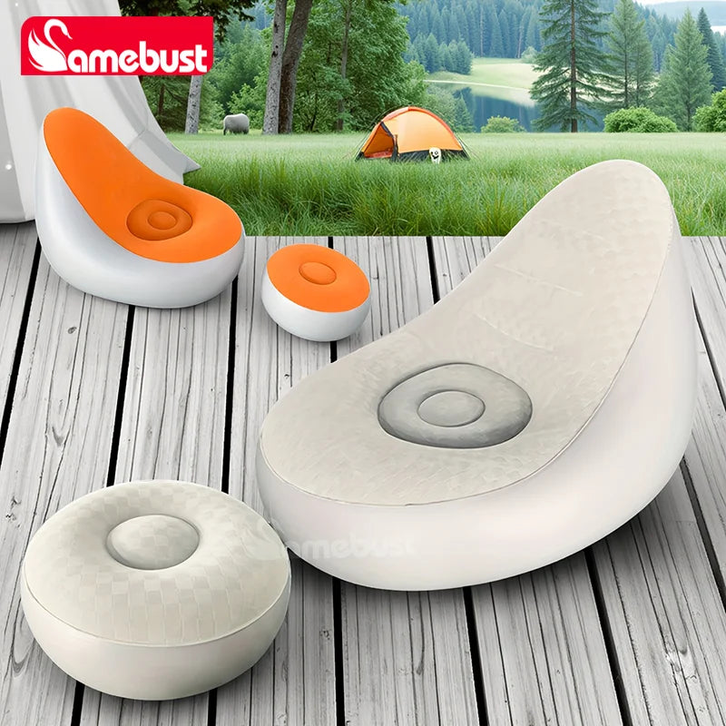 Camebust Inflatable Sofa - Flocking Surface High Quality Pvc Footstool Rapid Inflation Lazy Lounge Brown Color