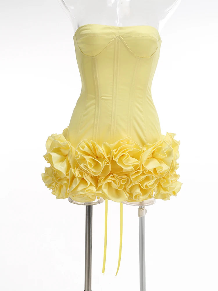 VC Christmas Dress Strapless Backless Red Structured Floral Embellished Mini Length Bodycon Celebrity Party Cocktail Dress