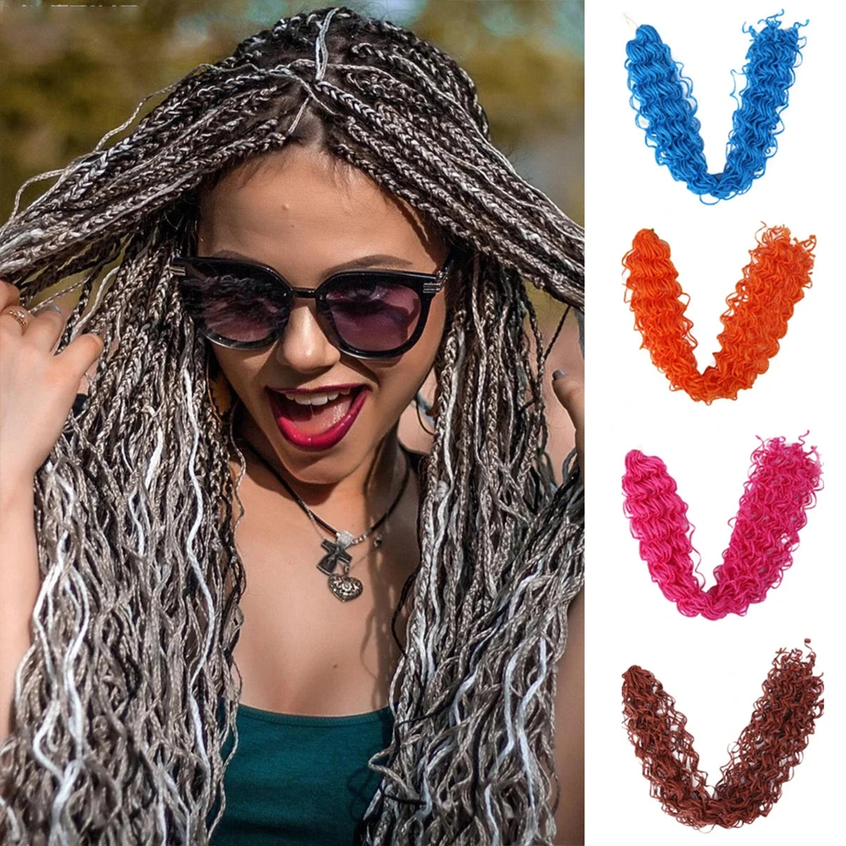 Zizi Braids Crochet Box Braids Twist Synthetic Braiding Hair Extensions 20-25 roots/Pack Pink White Purple Bug Gray 613 Luoyudu