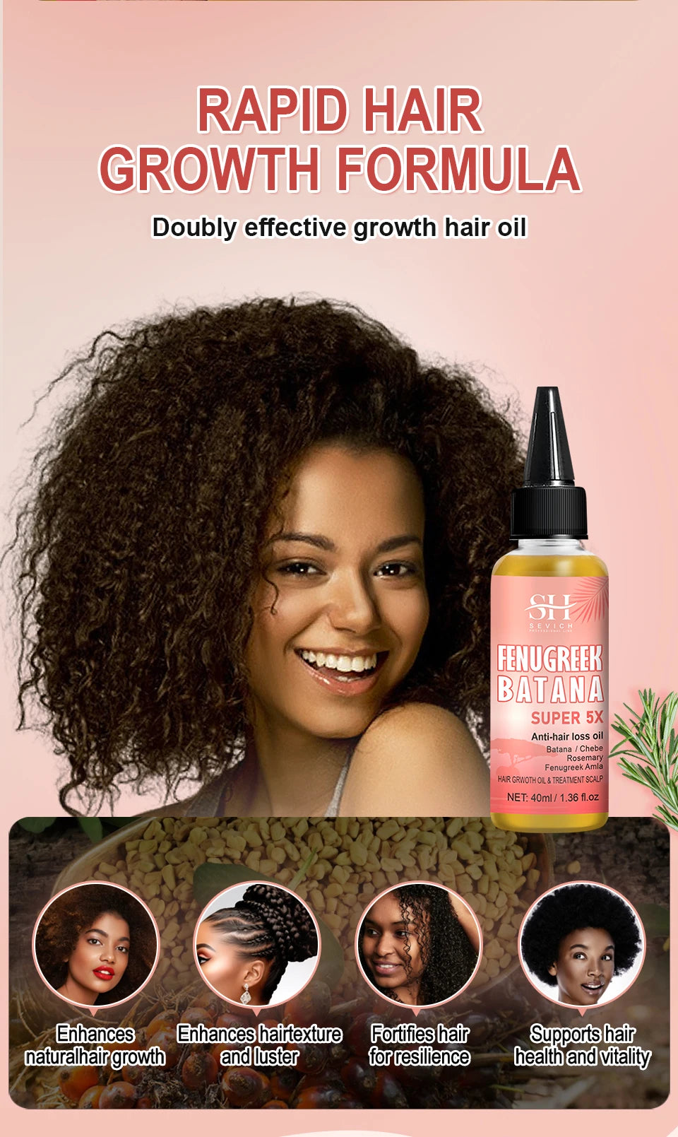 Sevich Batana Super 5X Hair Growth Set – Chebe Butter Hair Mask & Herbal Regrowth Oil (Batana, Rosemary, Fenugreek, Amla, 40ml + 60g)