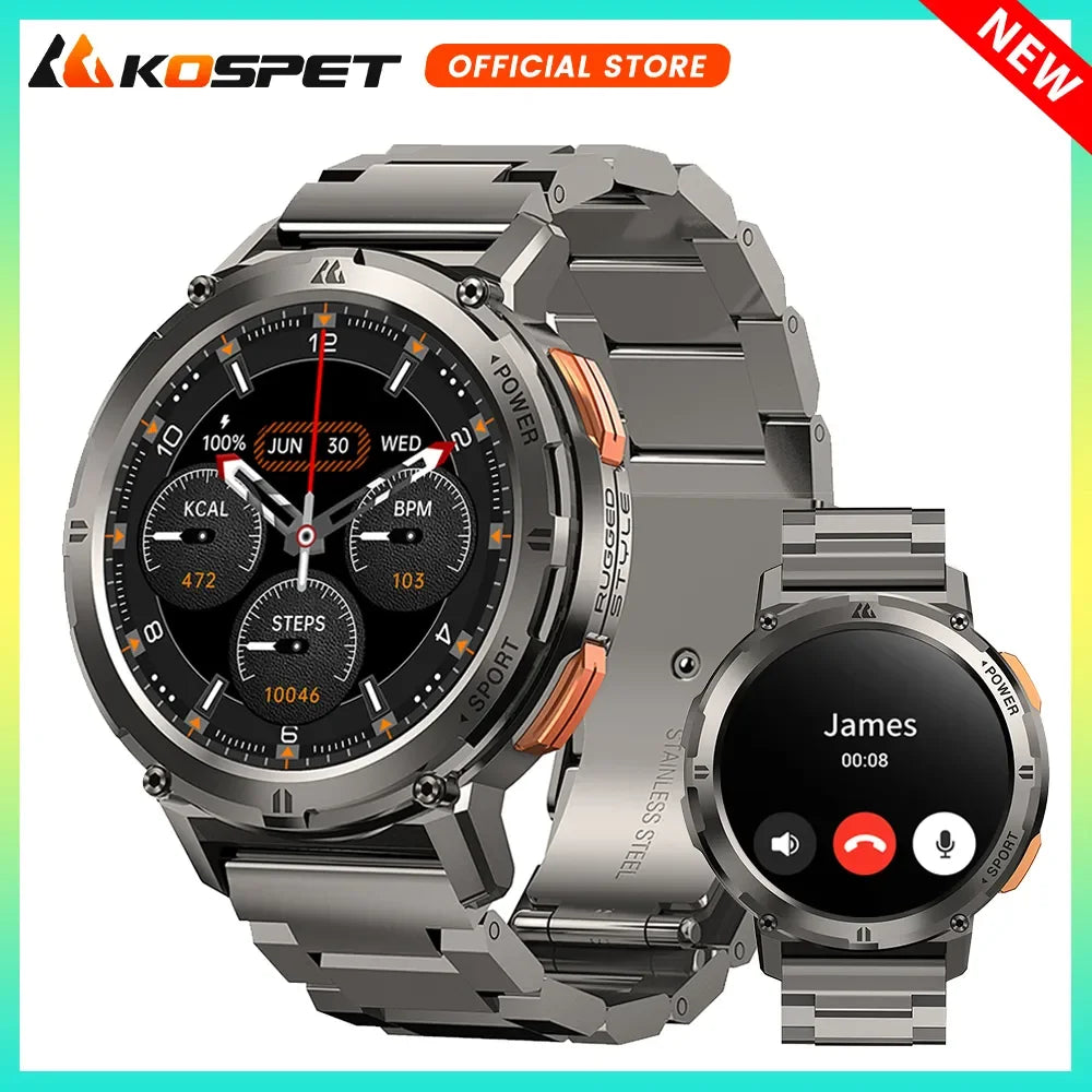 2025 Original KOSPET TANK T2 Smart Watches for Men Watches AMOLED AOD Smartwatch Bluetooth Call Electronic Men's Smart Watch
