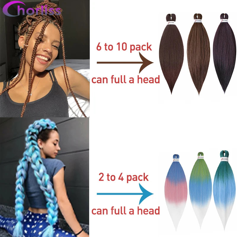 Chorliss Pre-Stretched Jumbo Braids — 24"/26" Synthetic Yaki Ombre (80–90 g, 105 Colors)