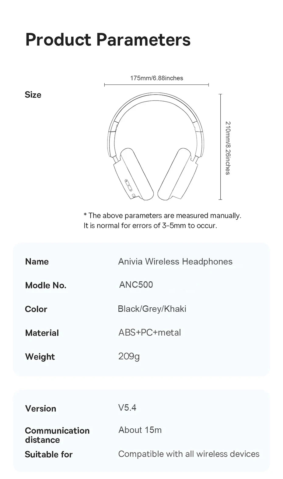 ANIVIA ANC500 Over-Ear Headphones — Hybrid ANC, BT 5.4, 60-Hour Battery