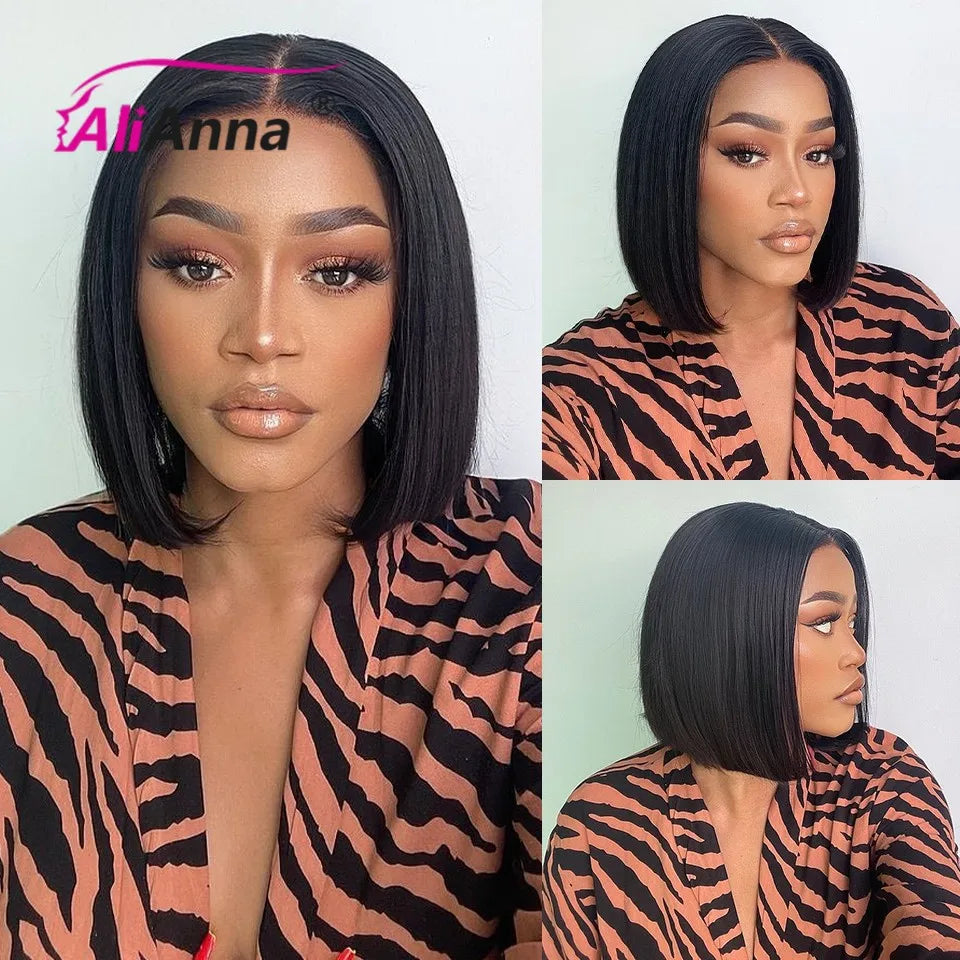 ALIANNÁ Glueless Human Hair Bob Wig — Ready-to-Wear, Pre-Cut 4×4 Transparent Lace (Remy Peruvian)