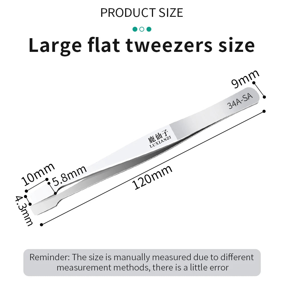LUXIANZI Flat Stainless Steel Industrial Tweezers For Soldering Repair Electronic Tools Industrial Forceps Precision tweezer