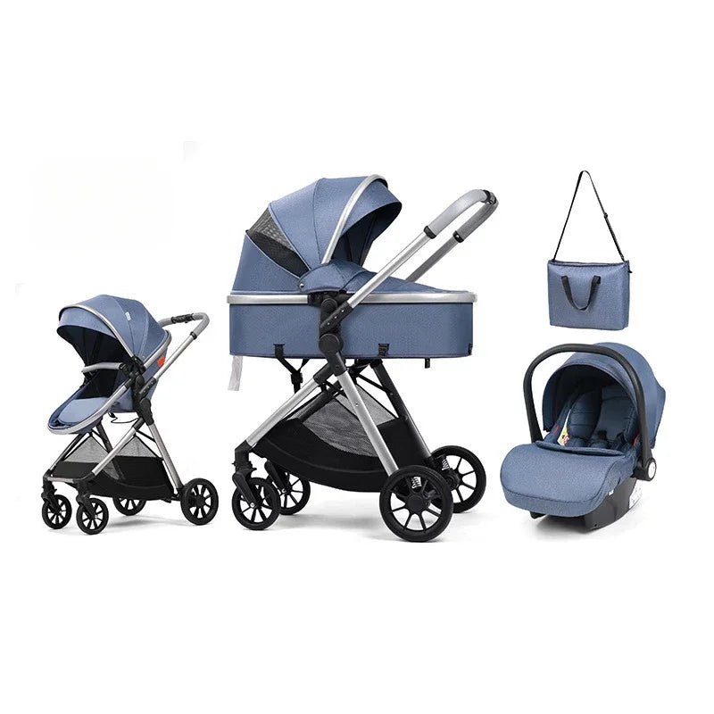 3 in 1 multifunctional baby stroller equipped with car seats for sitting and lying down, lightweight and comes with a mommy bag