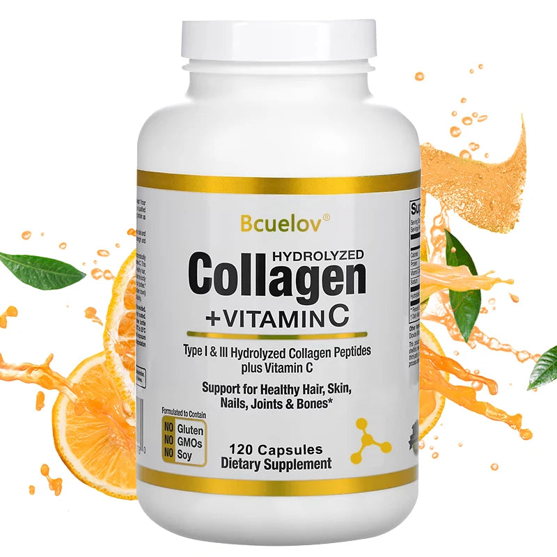 Bcuelov Collagen Peptides Type I & III with Vitamin C – Supports Healthy Skin, Hair, Nails, Joints & Bones (120 Capsules)