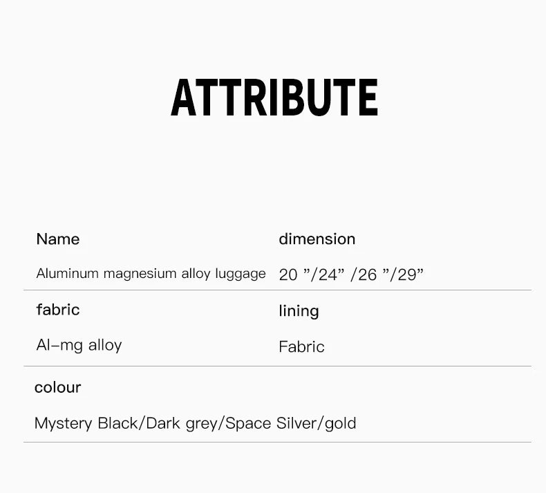 20"24"28" Inch Aluminum Trolley Suitcase Waterproof Metallic Cabin Luggage Trolly Bag With Wheels