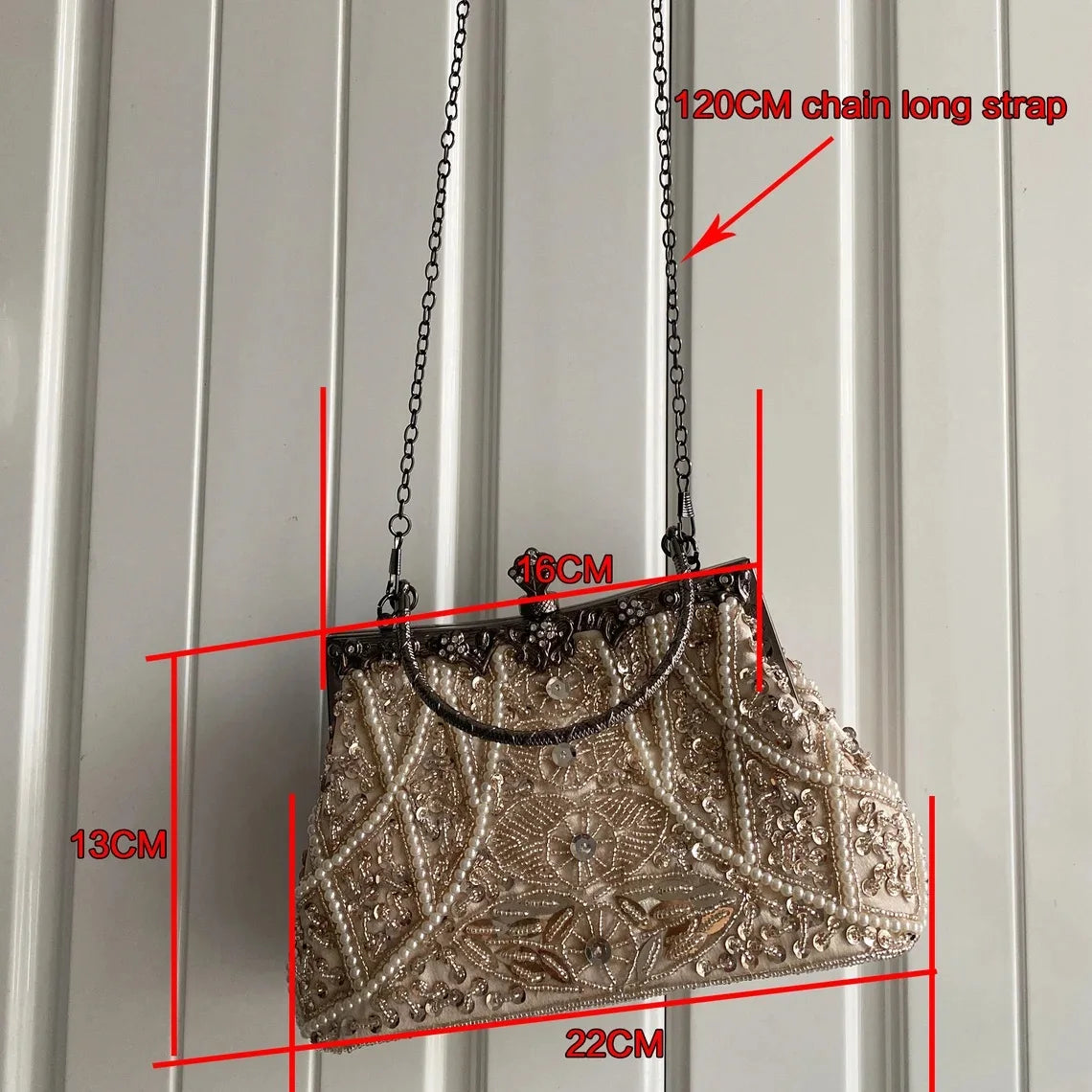 Lost in Vintage Clutch Handbag Beaded and Sequin Kiss-lock Closurer Shoulder Bag Crossbody Detachable ChainProm Evening Party